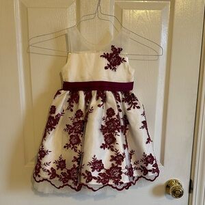 American Princess Ivory and Burgundy Lace Dress